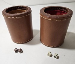 Two Leather Stitched Dice Cups 3.5&quot; With Two sets of tiny Dice 5/16&quot;. - £37.36 GBP