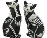 Day Of The Dead Skeleton Cat Statue Set Sugar Skull X-Ray Cats Halloween... - $32.99