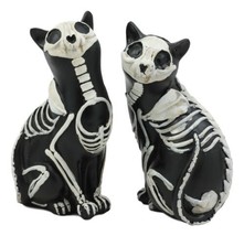 Day Of The Dead Skeleton Cat Statue Set Sugar Skull X-Ray Cats Halloween... - $32.99