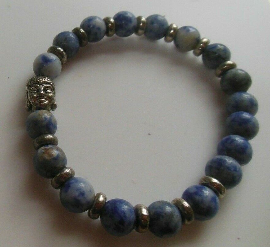  Vintage Lapis Glass Bead Face Stretch Bracelet - $9.41