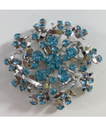 Vintage Silver Light Blue Topaz Color Snowflake Starburst Brooch Pin - £18.12 GBP