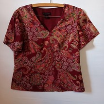 Gloria Vanderbilt Signature Womens Sz 14 Maroon Paisley Short Sleeve Top... - €8,54 EUR