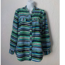 Notations Button Up Shirt Multicolor Stripes Women size Medium Long Sleeves - £10.89 GBP
