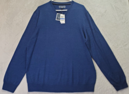 Club Room Sweater Mens Size XL Blue Knit Merino Wool Blend Long Sleeve V Neck - £25.19 GBP