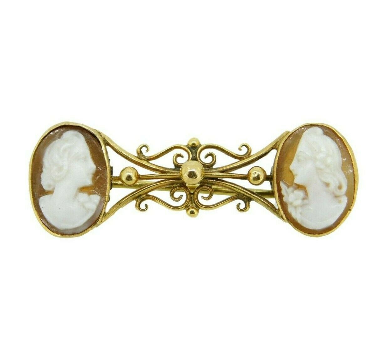 Primary image for 9k Yellow Gold Pin with Pair of Shell Genuine Natural Cameos (#J335)