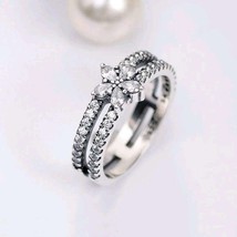 2020 Winter Release 925 Sterling Silver Sparkling Snowflake Double Ring - £14.09 GBP