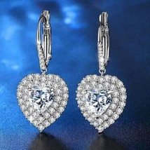 3Ct Heart Simulated Diamond Drop/Dangle 14K White Gold Plated Silver Ear... - $118.79