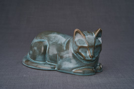 Cat Cremation Urn for Ashes - Oily Green Melange | Ceramic | Handmade - £203.76 GBP+