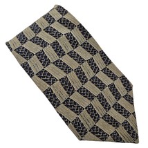 Henry Grethel Mens Tie Italian Silk Tie Geometric Beige Navy Pattern Vintage - £12.23 GBP