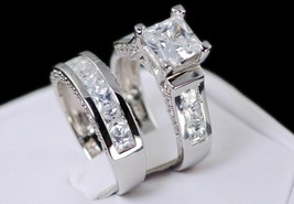 4.35CT Princess Cut CZ Diamond Women&#39;s Engagement Ring Set !4K White Gold Over - £113.91 GBP