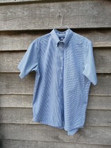 Strafford Men&#39;s Button Down Front Shirt SS Wrinkle Free Size 17 Plaid Blue - $20.05