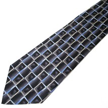 Pierre Cardin Metallic Gray Blue Black Geometric Squares 100% Silk Tie 6... - £18.30 GBP