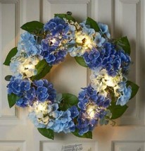 Stoneberry-Lighted Indoor/Outdoor Flower Wreath Blue 14&quot; Diameter White 1275252 - £19.03 GBP