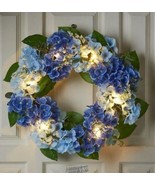 Stoneberry-Lighted Indoor/Outdoor Flower Wreath Blue 14&quot; Diameter White ... - £18.66 GBP