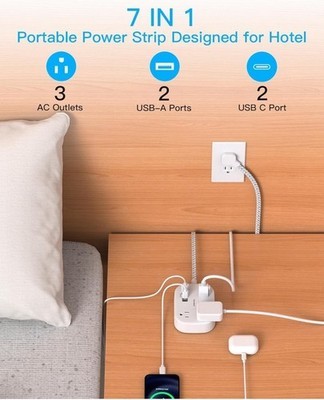 Cruise Essentials 2025,One Beat Travel Power Strip with USB 5 Ft, White  Item image 3