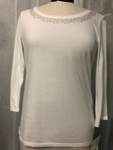 Ellen Tracy Women&#39;s Top White 3/4 Sleeve W/ Gold Rhinestone Accents Top NWT - £12.46 GBP