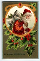 Santa Claus Christmas Postcard Carries Silver Bells On Shoulder Germany 1911 - £28.71 GBP