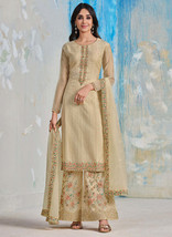 Beautiful Beige Multi Embroidered Wedding Palazzo Suit91 - £62.77 GBP