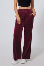 Burgundy Solid Drawstring Waist Wide Leg Pants - $17.56