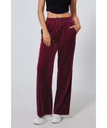 Burgundy Solid Drawstring Waist Wide Leg Pants - $327.31 MXN