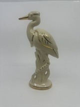 Vtg Mid Century Crane/ Stork Figurine White &amp; Yellow Gold  Porcelain See... - £33.71 GBP
