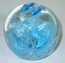 Modern Glass Paperweight With Molded Fish On Top &amp; Lots Of Bubbles Inside 3&quot; Big - £7.95 GBP
