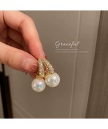 Diamond pearl huggie earrings gold  - £13.43 GBP