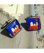 Unique! SNOOPY &amp; WOODSTOCK CUFFLINKS  chrome COMIC STRIP retro DAD dog N... - €13,29 EUR