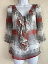 Banana Republic Womens Size XS Abstract Pattern Ruffle Neck Blouse 3/4 Sleeve  - £4.36 GBP