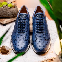 Hand painted genuine ostrich quill Sneaker Shoes Scanno Antique Navy image 7