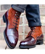 New Pure Handmade Dark Brown Leather &amp; Brown Suede Lace up Ankle Boots f... - $179.99