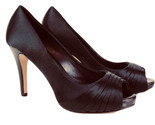White House Black Market LONDON Pleated Satin Heels black Open Toe Size 7.5 - $18.58