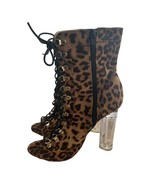 Women&#39;s Cheetah Print Lace Up Open Toe Clear 4 Inch Heel Going Out Size 6.5 - $40.74 CAD