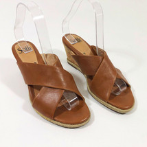 Sofft Tan Leather Cork Wedge Open Toe Slip On Sandals Wms 8M - $21.27