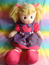 Vintage Rag Doll Pink Gray Polka Dot Outfit Yellow Yarn Hair - £11.71 GBP