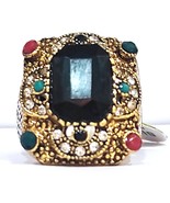 20ct Simulated Emerald &amp; Antique Vintage 14k White Gold Plated Ring Size... - £23.34 GBP