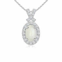 ANGARA 6x4mm Natural Moonstone Vintage Style Pendant with Diamond Halo in Silver - £329.94 GBP+