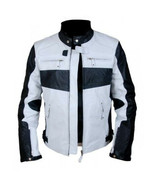 Men Black White Cont Motorcycle Genuine Front Zipper Leather Safety Pads... - $215.11 CAD