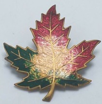 Vintage Cloisonné Orange Brown Green Fall Oak Maple Leaf Brooch Pin - $17.13