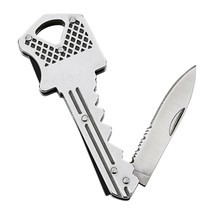 Key-Shaped Stainless Steel Folding Knife Tool Pen  Key Ring Knife ☆ Stur... - £7.45 GBP