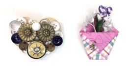 Lot of 2 Hobbyist or Handmade Brooches Pins Button Heart and Flower Box - £9.59 GBP