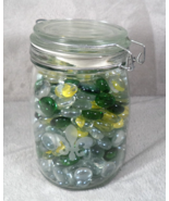 Decorative Green Yellow Clear Glass Gems in Clear Glass Jar Weddings Cra... - $13.81