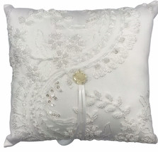 Ivy Lane Design Victorian Ring Pillow White Seed Beads Embroidery Sequin... - £34.23 GBP