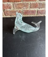VINTAGE LIGHT BLUE AND CLEAR CRYSTAL GLASS SEAL FIGURINE, 6” TALL X 8” LONG - $58.37 CAD