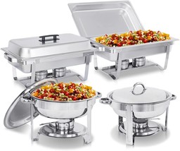 Stainless Steel 2Pc 5 Qt Round Chafing Dish+2Pc 8 Qt Rectangular Chafers - $183.99