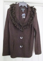 Cynthia Rowley Coat Sweater 100% Boiled Wool Boucle Knit Brown Women&#39;s S... - £30.43 GBP