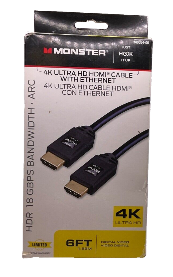 Monster 4K Ultra HD HDMI Cable With Ethernet/6ft (1.82m)  			
