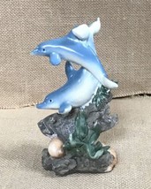 Resin Dolphins On Stump And Coral Reef Figurine Aquatic Marine Life - £8.87 GBP