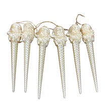 6 Vtg Pearl Essence Off White Santa Clause Icicle Christmas Ornament 7 in - £23.11 GBP