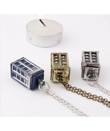Doctor Who Tardis Police Box 3 Color Pendant Necklace Silver Chain Cospl... - $246.56 MXN